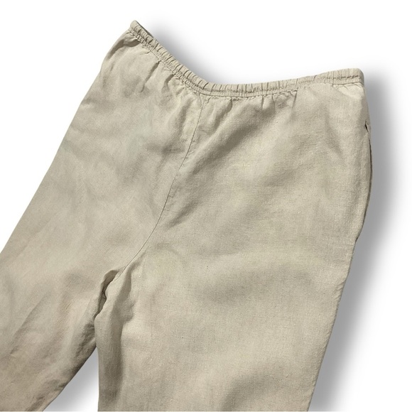 J Jill 100% Linen Drawstring Pants Sz L Wide Leg Neutral Coastal Resortwear Beig - Picture 8 of 9